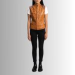 "Tan leather vest womens front view"