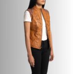 "Tan leather vest womens side view"