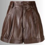 Women's Brown Leather Shorts - Close-Up