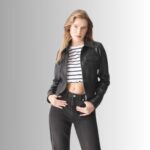 Women's cropped leather biker jacket-front view 2