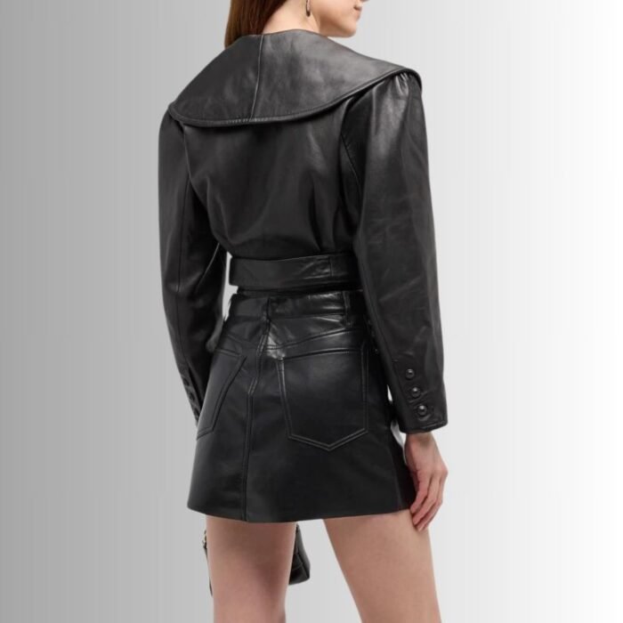 Women's leather biker jacket-back view