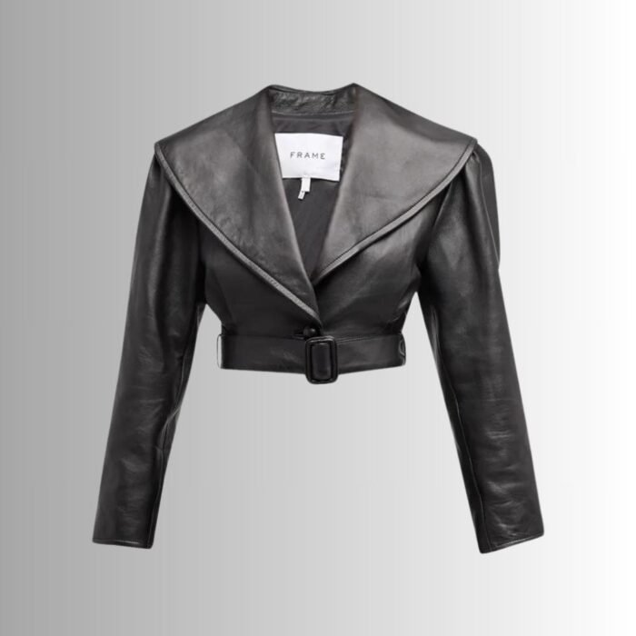 Women's leather biker jacket-front view 1