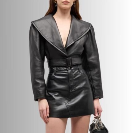 Women's leather biker jacket-front view 2