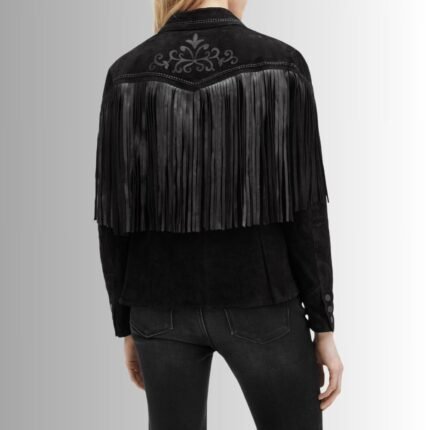 Women's suede fringe jacket-back view