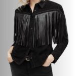 Women's suede fringe jacket-front view 1