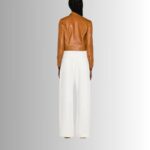 Cropped brown leather jacket-back view