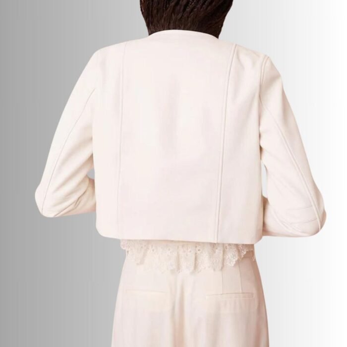 Cropped white leather jacket-back view