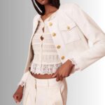 Cropped white leather jacket-front view